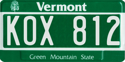 VT license plate KOX812