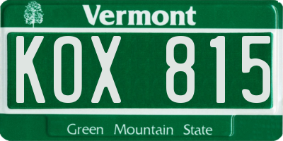 VT license plate KOX815
