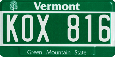 VT license plate KOX816