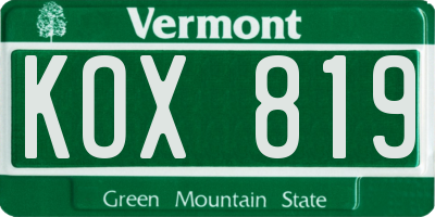 VT license plate KOX819