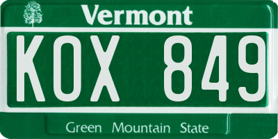 VT license plate KOX849