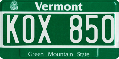 VT license plate KOX850