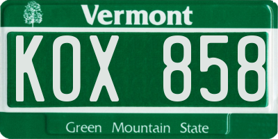 VT license plate KOX858