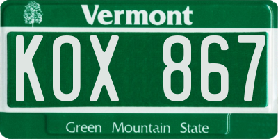 VT license plate KOX867