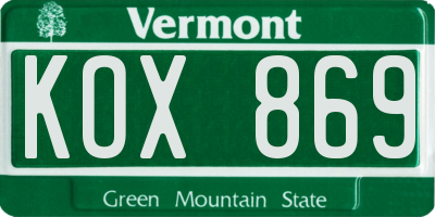 VT license plate KOX869