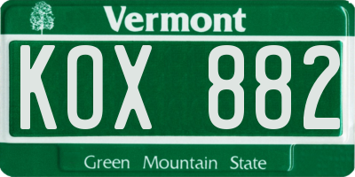 VT license plate KOX882