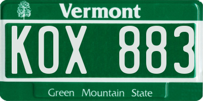 VT license plate KOX883