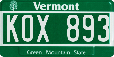 VT license plate KOX893