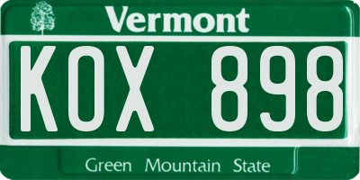 VT license plate KOX898