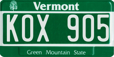 VT license plate KOX905