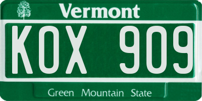 VT license plate KOX909