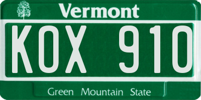 VT license plate KOX910