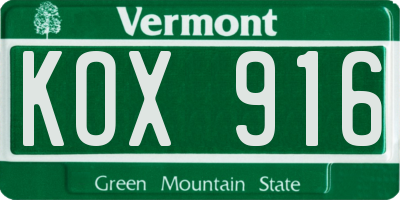 VT license plate KOX916
