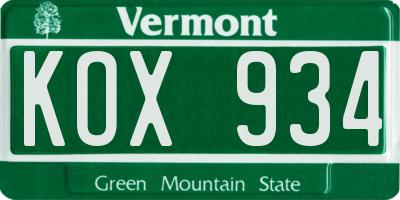VT license plate KOX934
