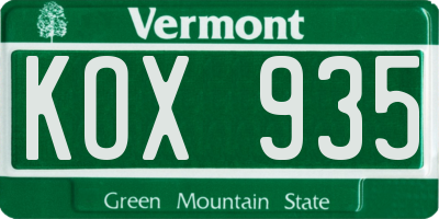 VT license plate KOX935