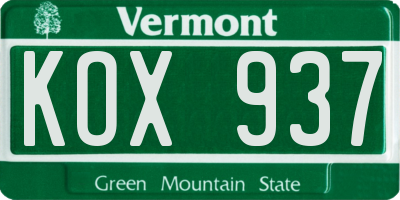 VT license plate KOX937