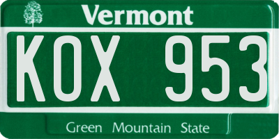 VT license plate KOX953