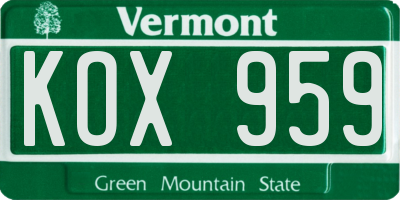 VT license plate KOX959