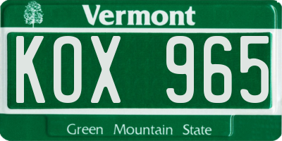 VT license plate KOX965