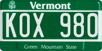 VT license plate KOX980