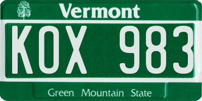 VT license plate KOX983
