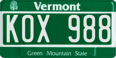 VT license plate KOX988