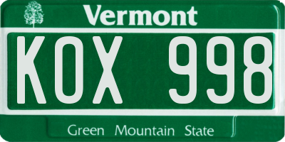 VT license plate KOX998