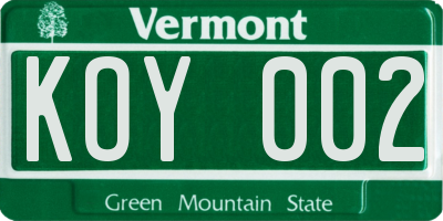 VT license plate KOY002