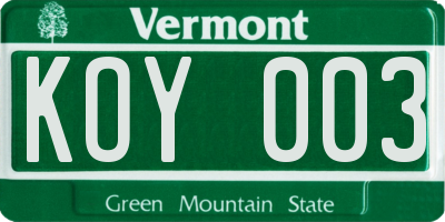 VT license plate KOY003