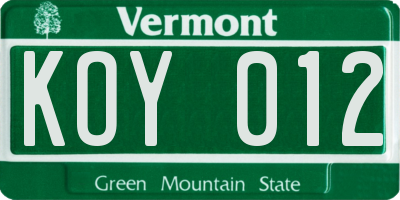 VT license plate KOY012