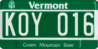 VT license plate KOY016