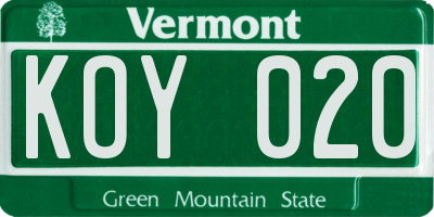 VT license plate KOY020