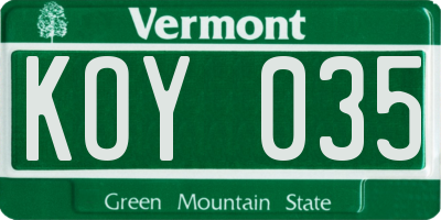 VT license plate KOY035