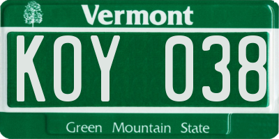 VT license plate KOY038
