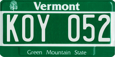VT license plate KOY052