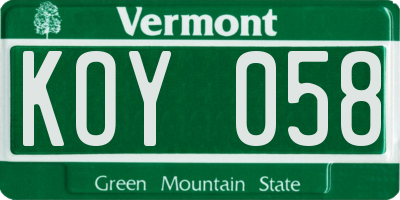 VT license plate KOY058