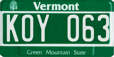 VT license plate KOY063