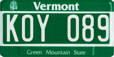 VT license plate KOY089