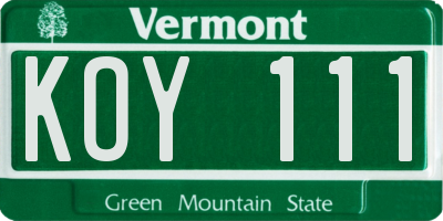 VT license plate KOY111