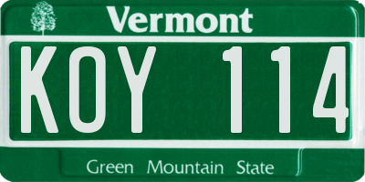 VT license plate KOY114