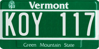 VT license plate KOY117