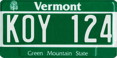 VT license plate KOY124