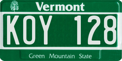 VT license plate KOY128