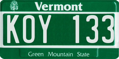 VT license plate KOY133