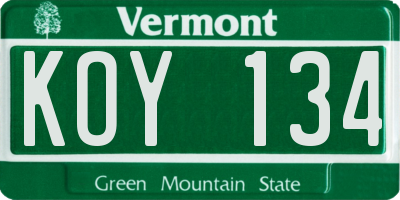 VT license plate KOY134