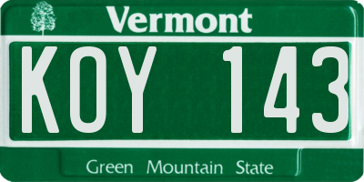VT license plate KOY143