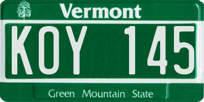 VT license plate KOY145