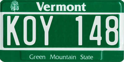 VT license plate KOY148