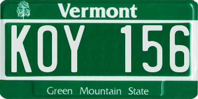 VT license plate KOY156