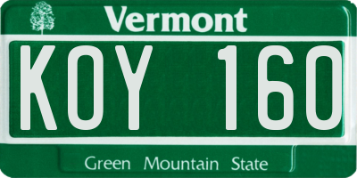 VT license plate KOY160